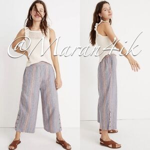 Madewell Rainbow Stripe Tall Side Button Huston Pull-On Crop Wide Leg Pants S